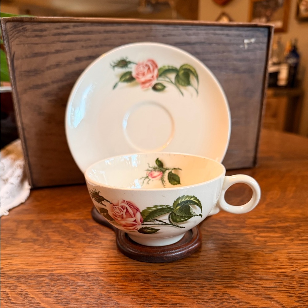 Vintage Moss Rose Teacup and Saucer